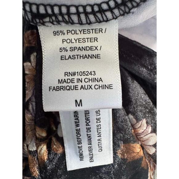 Bobeau Floral Velvet Like Long Sleeve Dress | Black Gold Rose Print | Size M - Picture 6 of 6